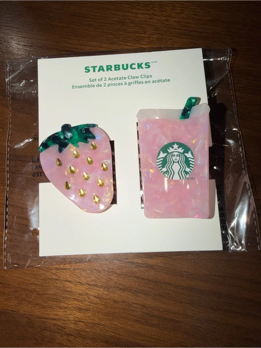 Starbucks Pink Strawberry & Cup Acetate Claw Clip Set